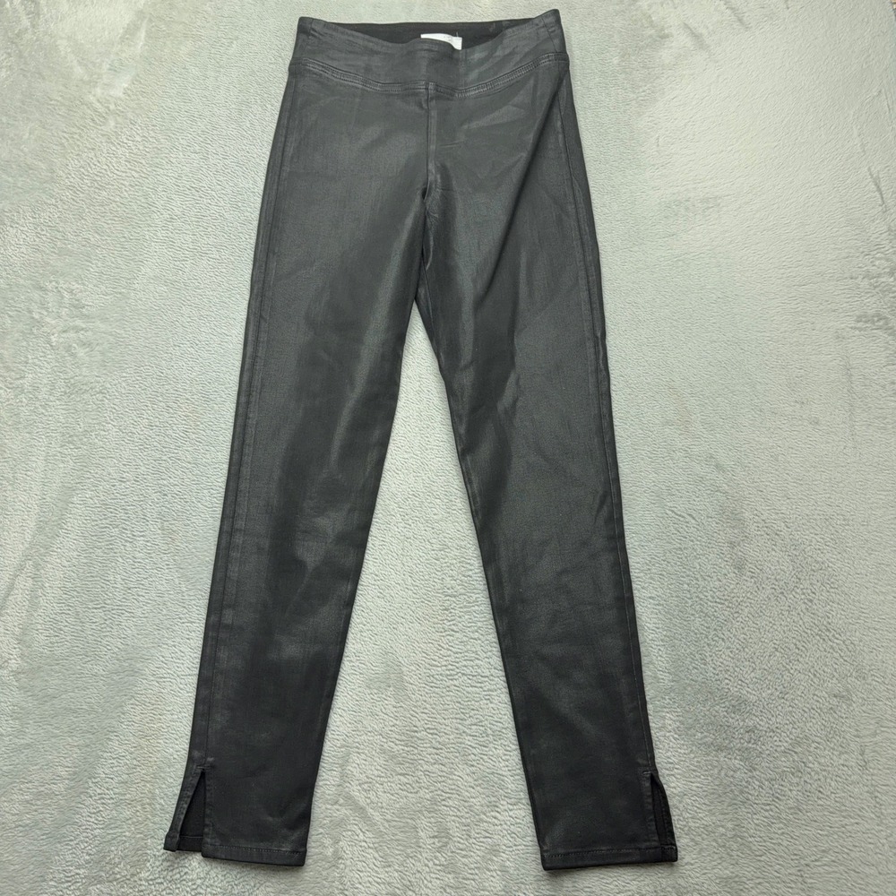 FRAME Coated Denim Leggings Womens XS Black Skinny High Rise Side Slit Hem